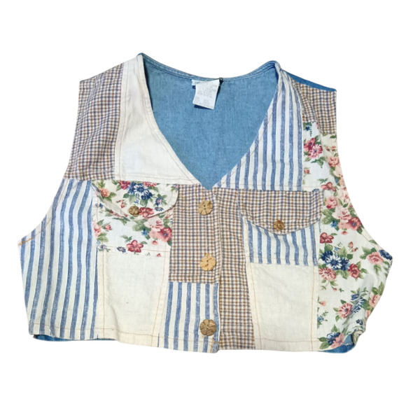90's Black Floral Button Front Vest by Casual Corner